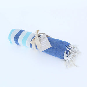 Hammam Striped Towel / Throw - Mixed Blue