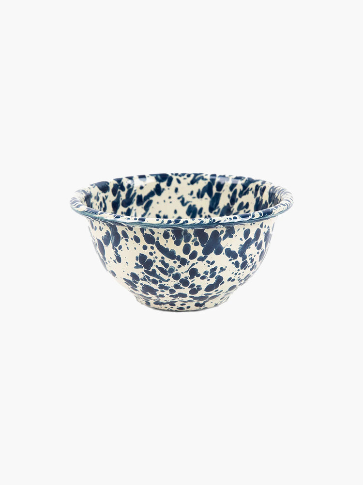 Enamel Splatter Small Footed Bowl - Navy and Cream 16oz