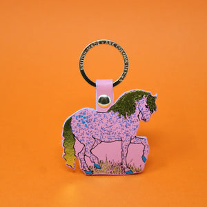 Horse Embossed Leather Key Ring - Pale Pink