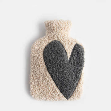 Oat/ Charcoal Heart Borg Hot Water Bottle