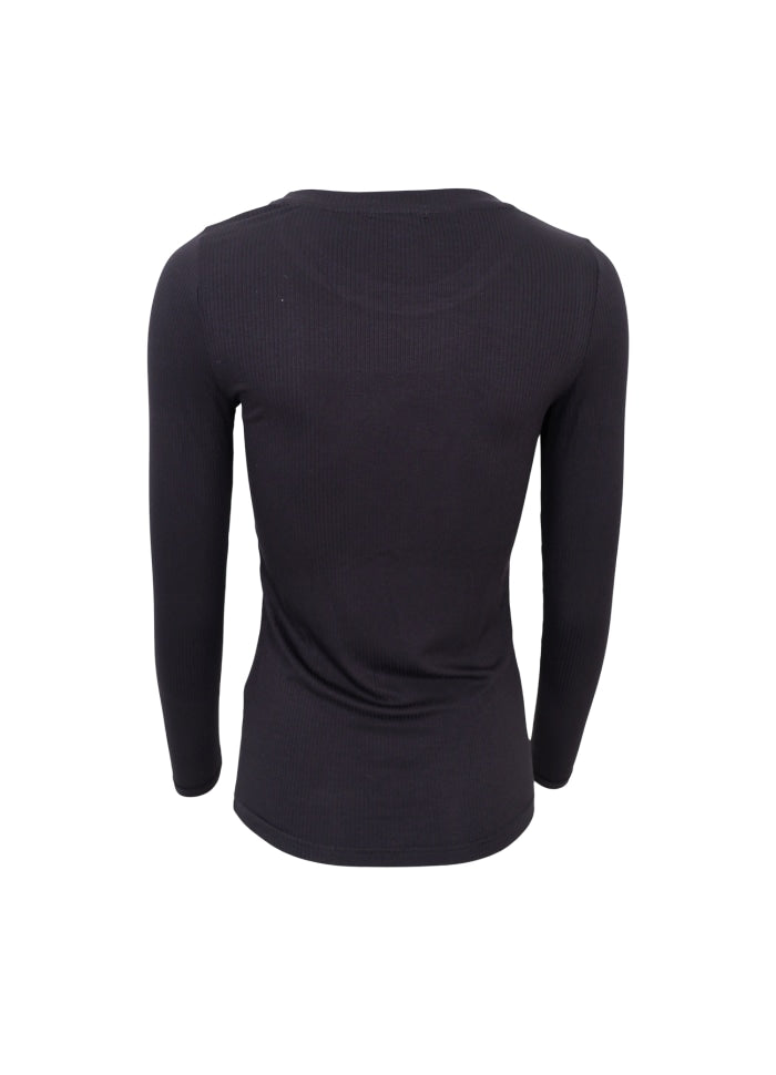 Tea Long-Sleeved Ribbed Top - Black