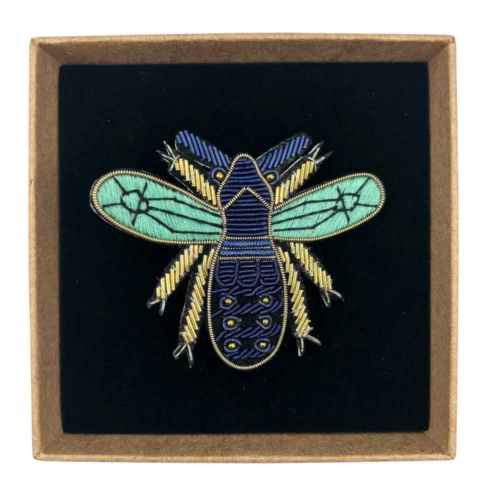 Royal Blue Insect Embroidered Pin Brooch