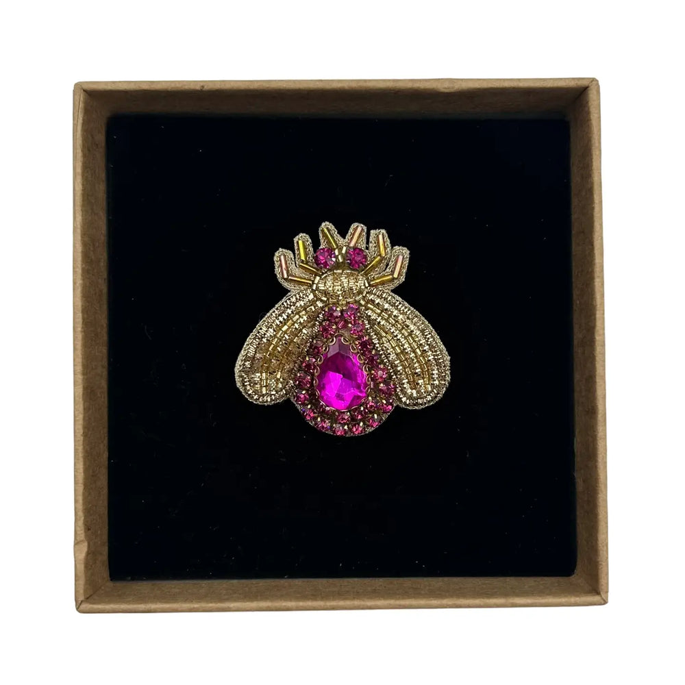 Insect Embroidered Pin Brooch - Pink