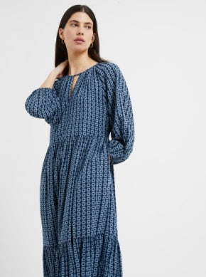 Tangier Tile Midi Dress - Navy/Lake Blue