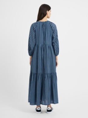 Tangier Tile Midi Dress - Navy/Lake Blue