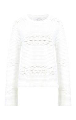 Cotton Knit Crew Neck Textured Jumper - Milk