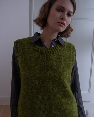 Heather Knitted Wool Vest - Chartreuse