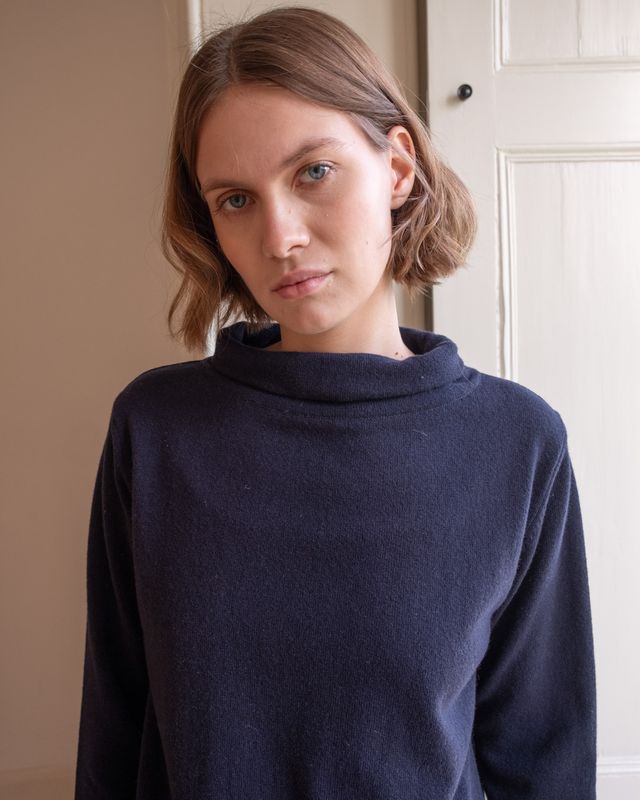 Aria Roll Neck Wool Jumper - Navy