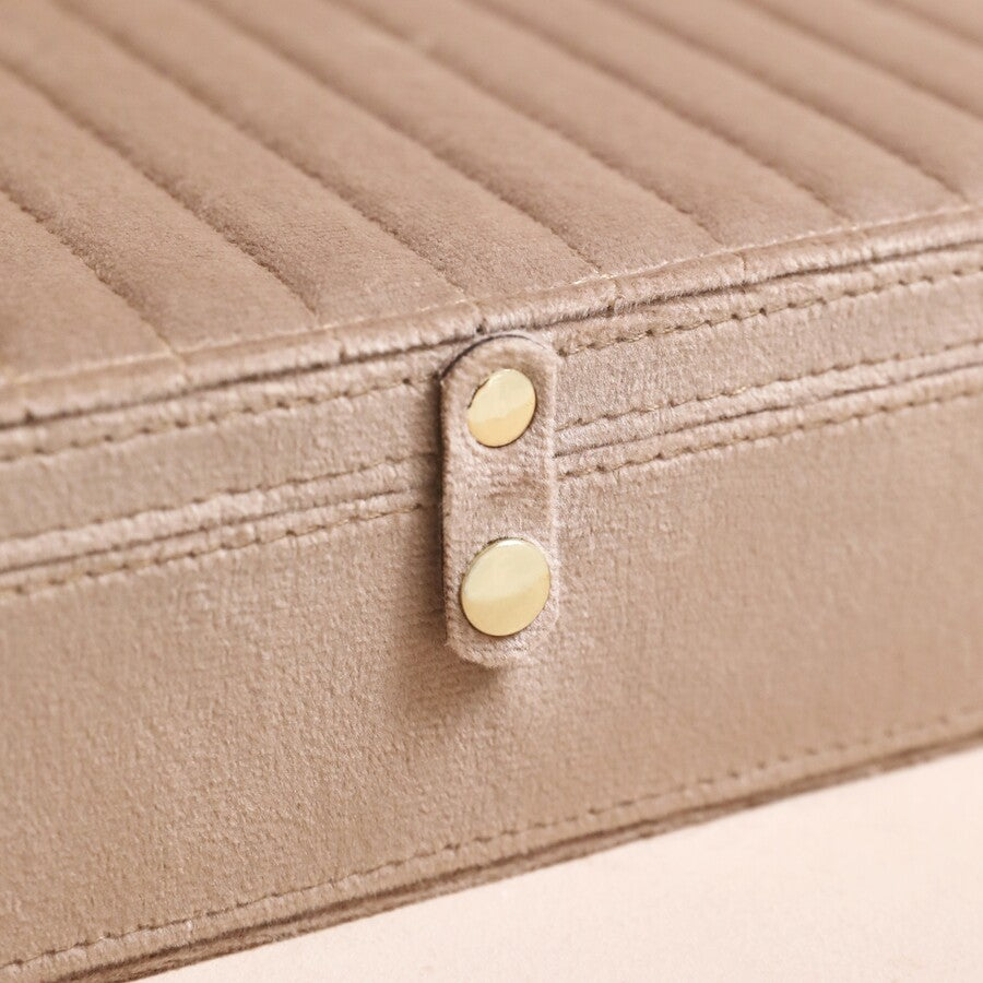 Quilted Taupe Velvet Jewellery Box - Large