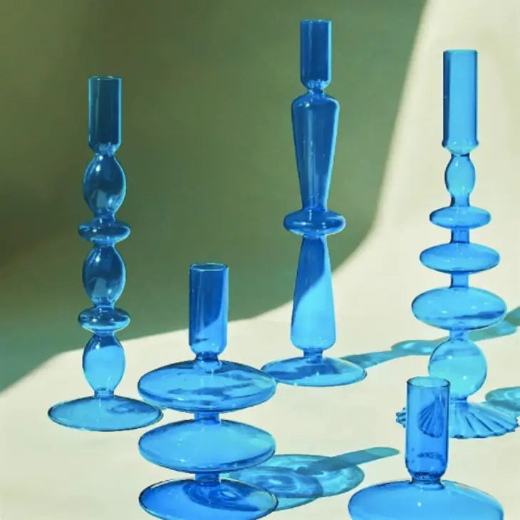 Glass Candlestick - Light Blue