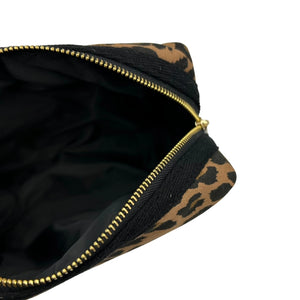 Leopard Print Make Up Bag With a Removable Gold Palm Tree Pin