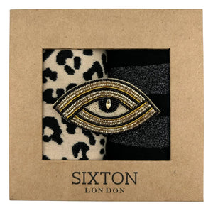 Cream Leopard & Berlin Sock Box Duo With Linear Eye Brooch