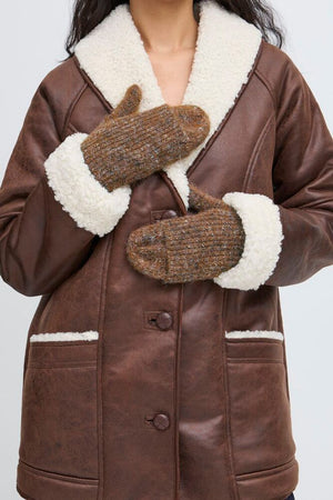 Liina Carob Brown Melange Knit Mittens - Brown