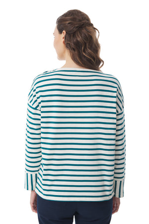 Madalen BiColour Long Sleeve Striped T Shirt -  Ecru/Emerald