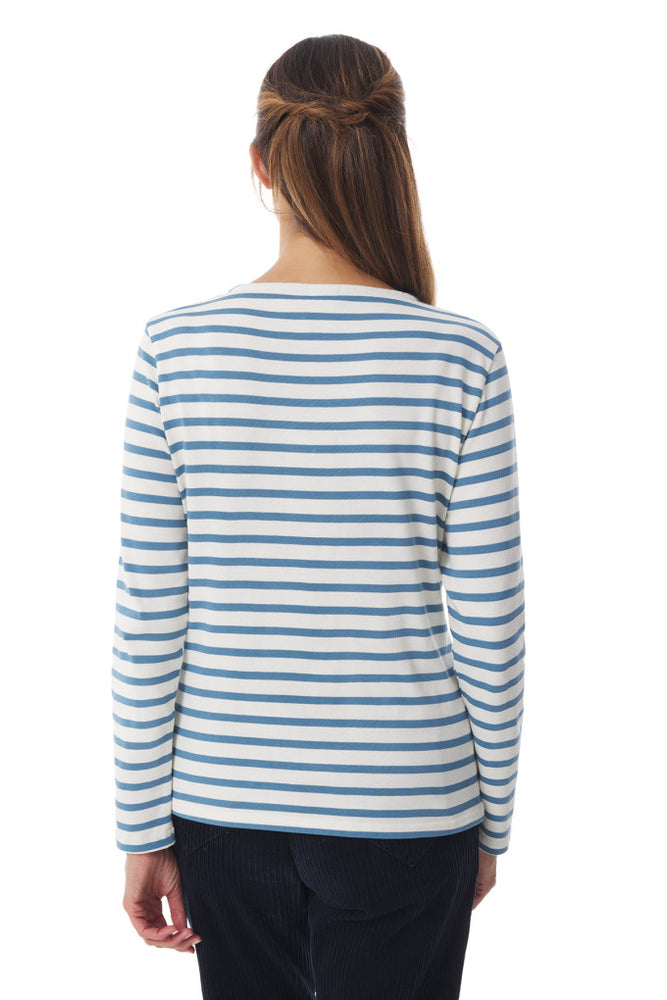 Marinella BiColour Long Sleeve Striped T Shirt -  Ecru/Provencal