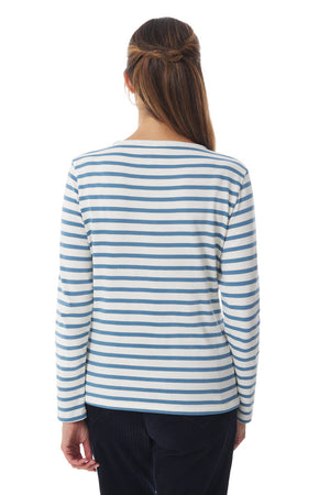 Marinella BiColour Long Sleeve Striped T Shirt -  Ecru/Provencal