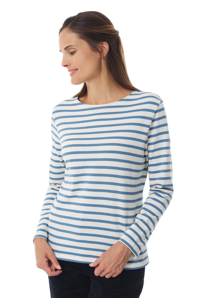 Marinella BiColour Long Sleeve Striped T Shirt -  Ecru/Provencal