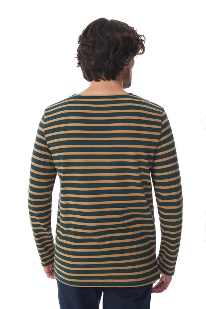 Mario Men's Breton Long Sleeved Striped T Shirt - Cedar/ Beige
