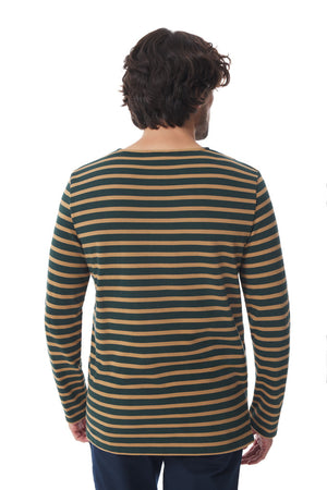 Mario Men's Breton Long Sleeved Striped T Shirt - Cedar/ Beige