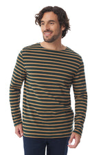 Mario Men's Breton Long Sleeved Striped T Shirt - Cedar/ Beige