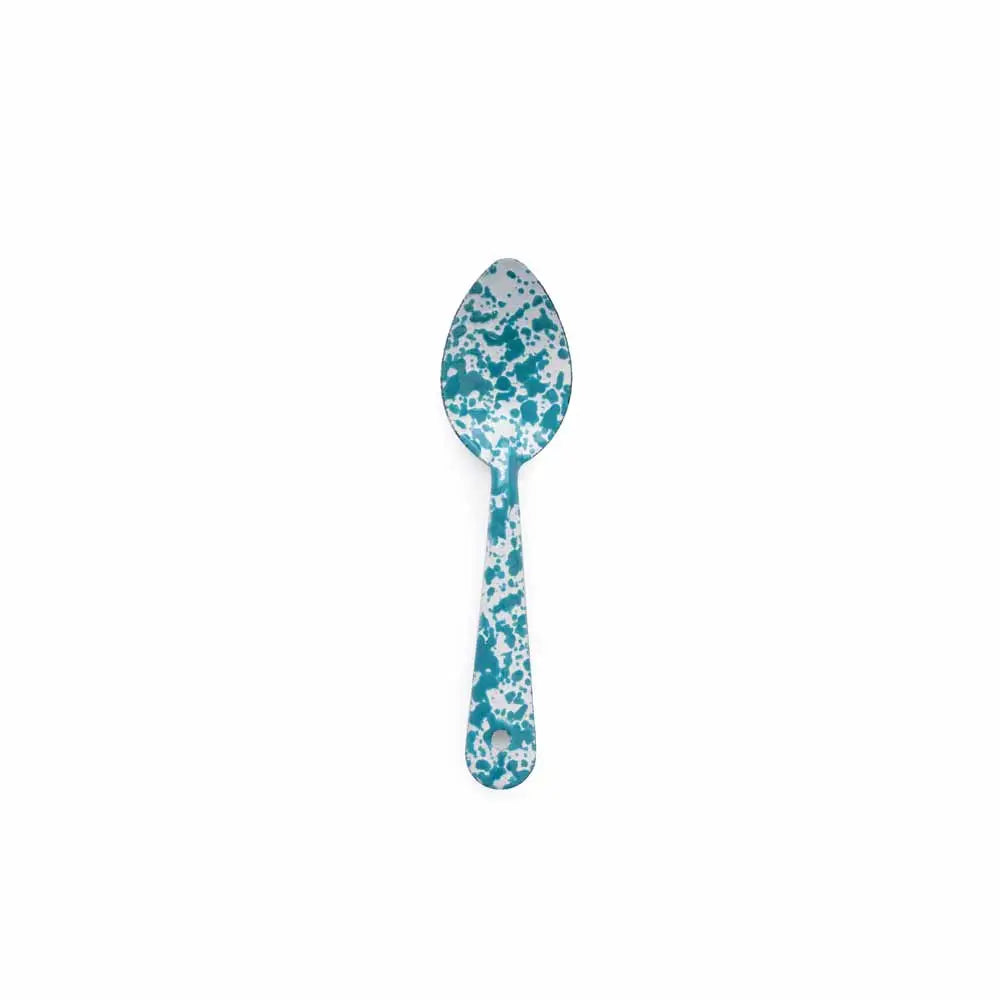 Enamel Splatter Medium Spoon - Turquoise and White