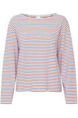 Mira Boatneck Long Sleeve T Shirt - Blue and Red Stripe
