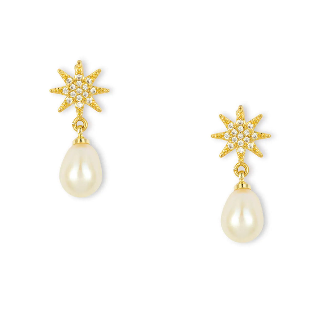 Misha Star Gold Earrings - Freshwater Pearl