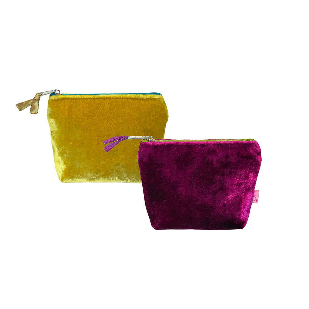 Silk Velvet Purse With Contrast Zip and Beaded Zip-Pull