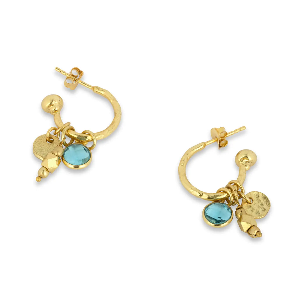 Nori Hoop Gold Earrings - Blue Topaz