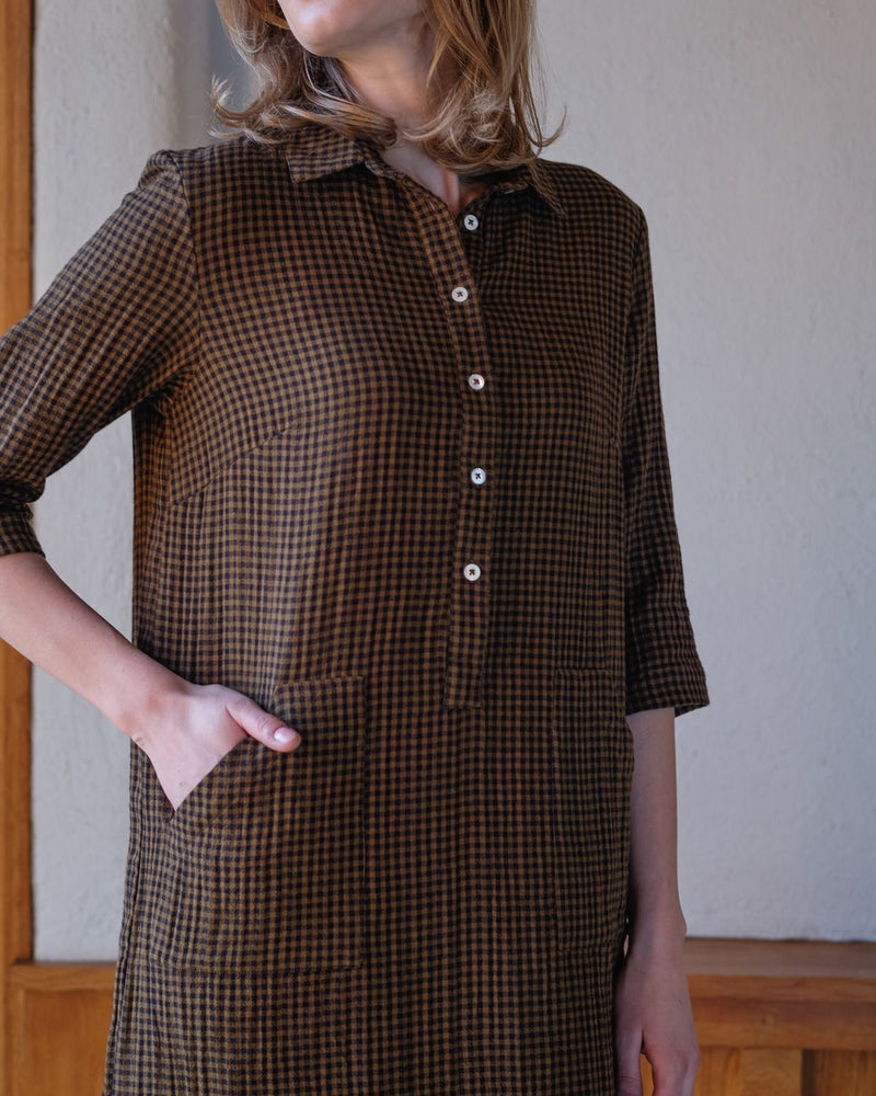 Tara Dress in Khaki Check