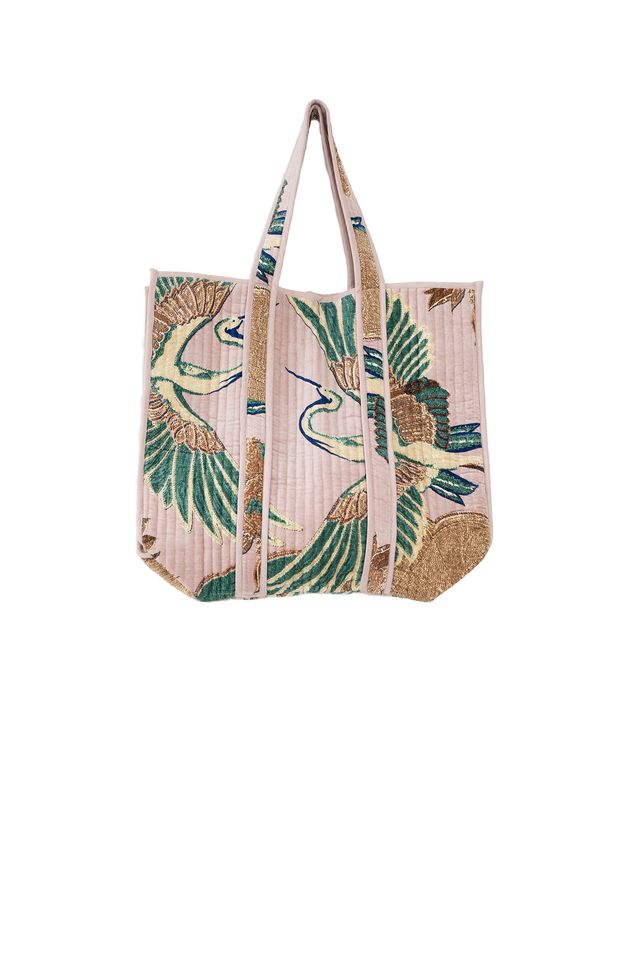 Crane Large Velvet Tote Bag - Plaster Pink