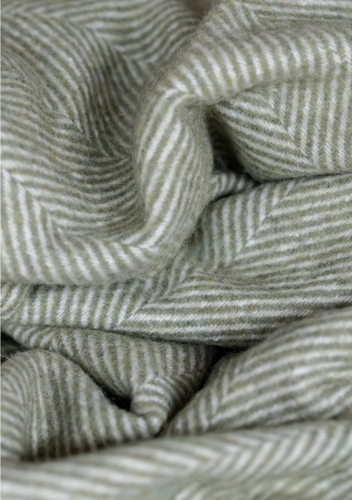 Recycled Wool Blanket in Olive Herringbone