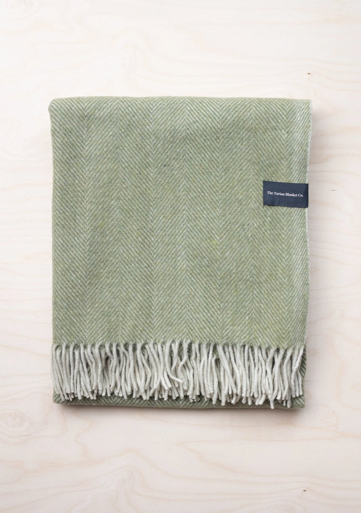 Recycled Wool Blanket in Olive Herringbone