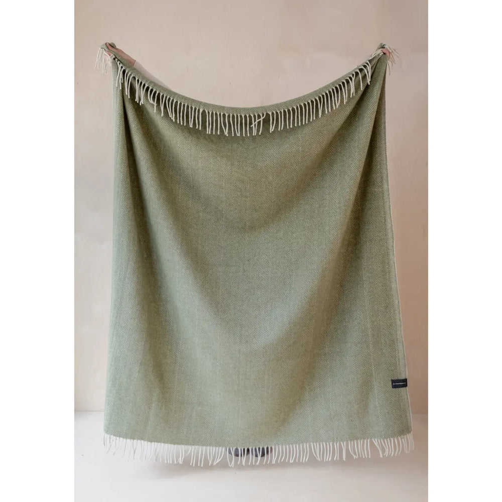 Recycled Wool Blanket in Olive Herringbone