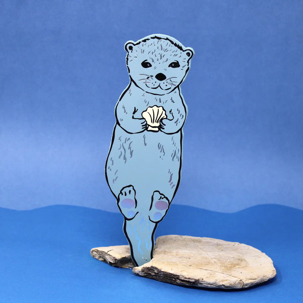 Embossed Leather Bookmark - Otter Blue