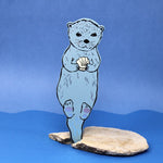 Embossed Leather Bookmark - Otter Blue
