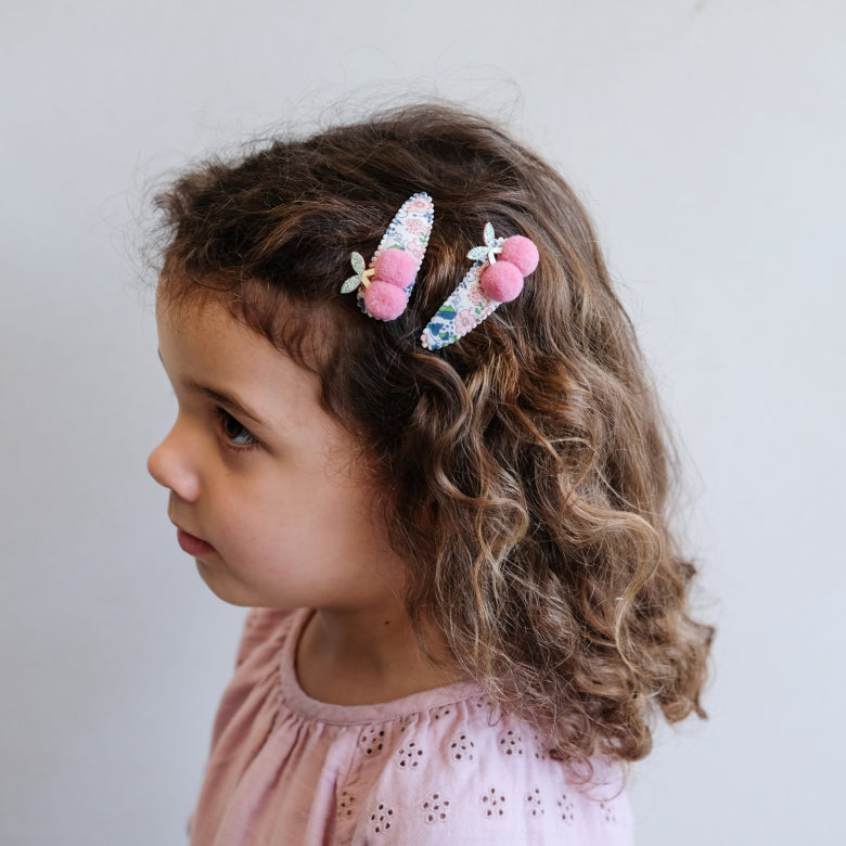 Floral Pom Pom Cherry Clips
