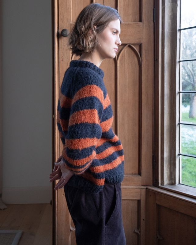 Force Five Hand-Knitted Jumper - Navy/Pumkin