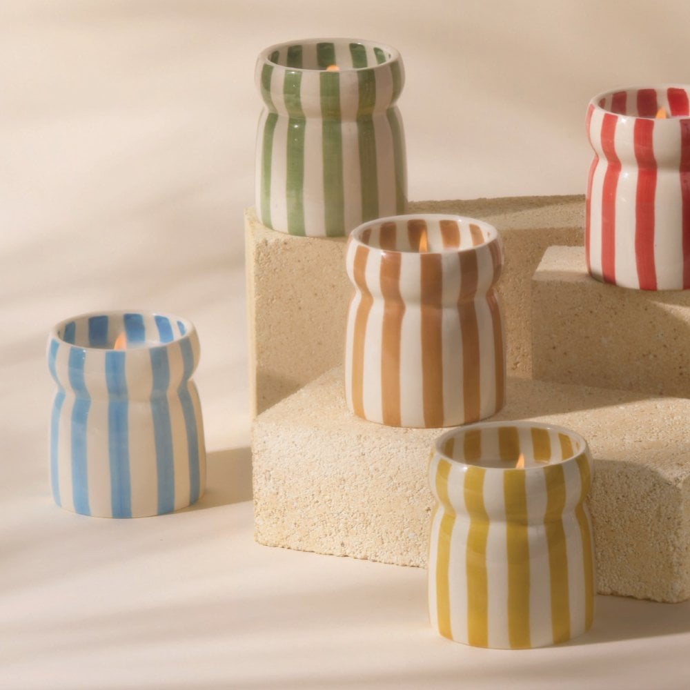 Paddywax Cabana 6.5oz/184g Red Striped Ceramic Candle - Hibiscus Bay Boxed