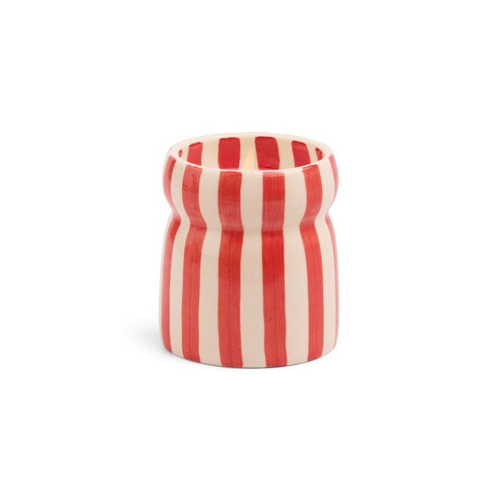 Paddywax Cabana 6.5oz/184g Red Striped Ceramic Candle - Hibiscus Bay Boxed