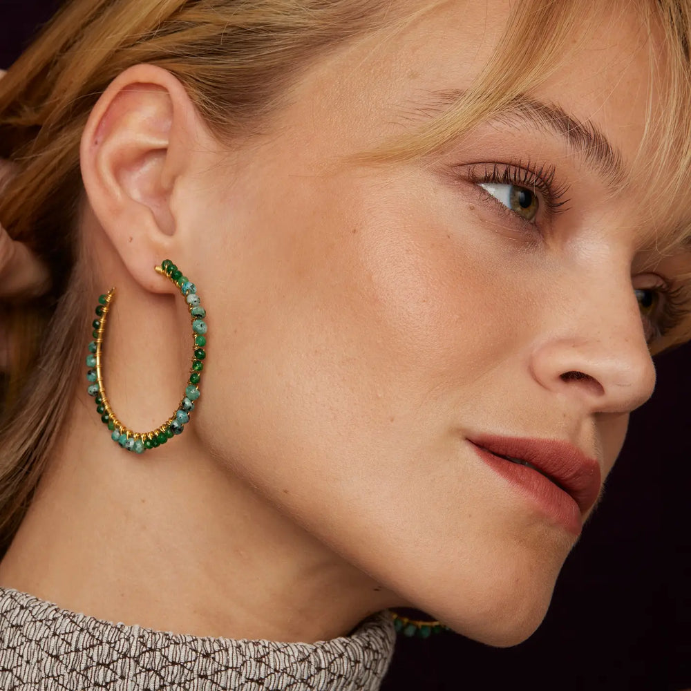 Parker Hoop Gold Earrings  - Onyx and Agate