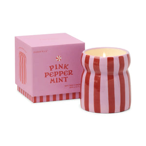 Paddywax Cabana 6.5oz/184g Red/Pink Striped Ceramic Candle - Pink Peppermint
