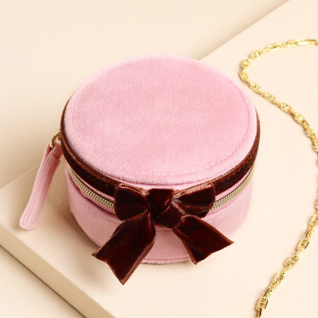 Mini Round Bow Jewellery Case - Pink and Burgundy