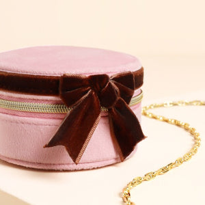 Mini Round Bow Jewellery Case - Pink and Burgundy