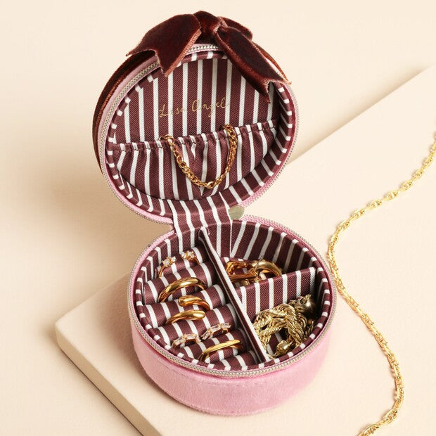 Mini Round Bow Jewellery Case - Pink and Burgundy
