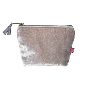 Silk Velvet Purse With Contrast Zip and Beaded Zip-Pull