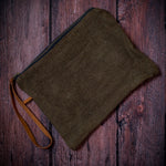 Jute Pouch Bag With Leather Handle - Brown