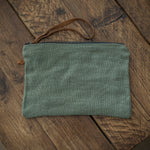 Jute Pouch Bag With Leather Handle - Green