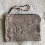 Jute Pouch Bag With Leather Handle - Natural