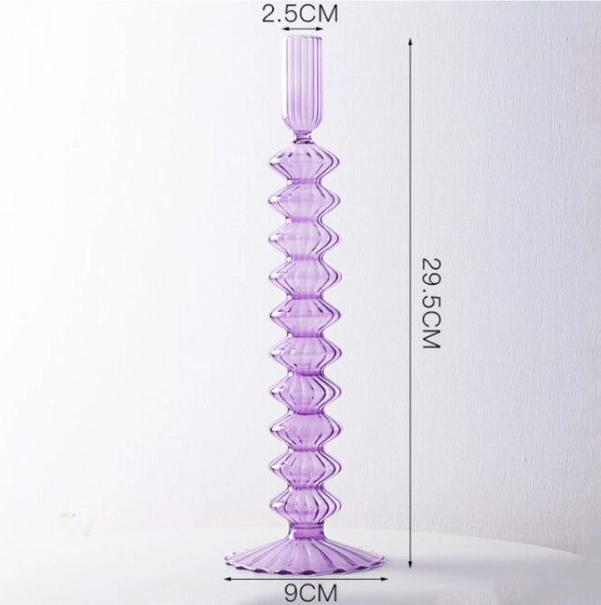 Lace Taper Glass Candlestick - Purple